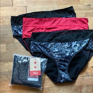 Thinx 1X Black & Red Floral Underwear Panties Set of 4